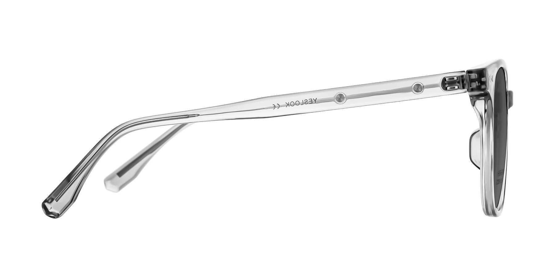 Side of Lozzuri in Transparent Gray with Medium Gray Tinted Lenses