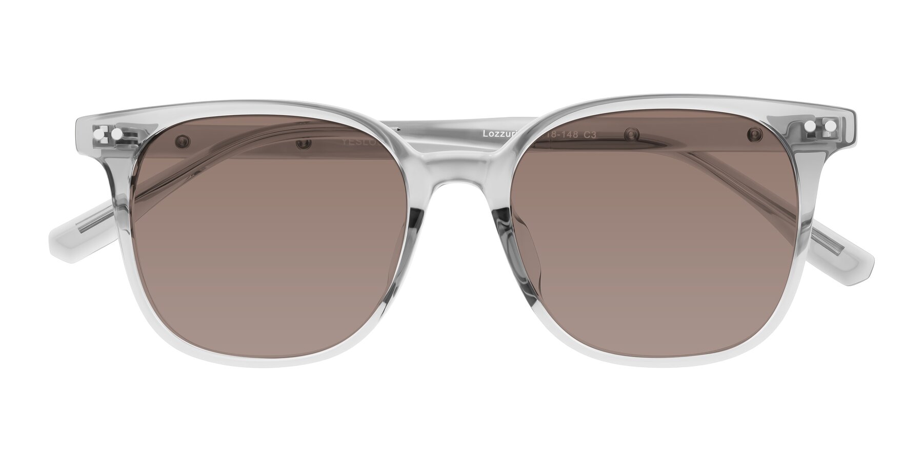 Folded Front of Lozzuri in Transparent Gray with Medium Brown Tinted Lenses