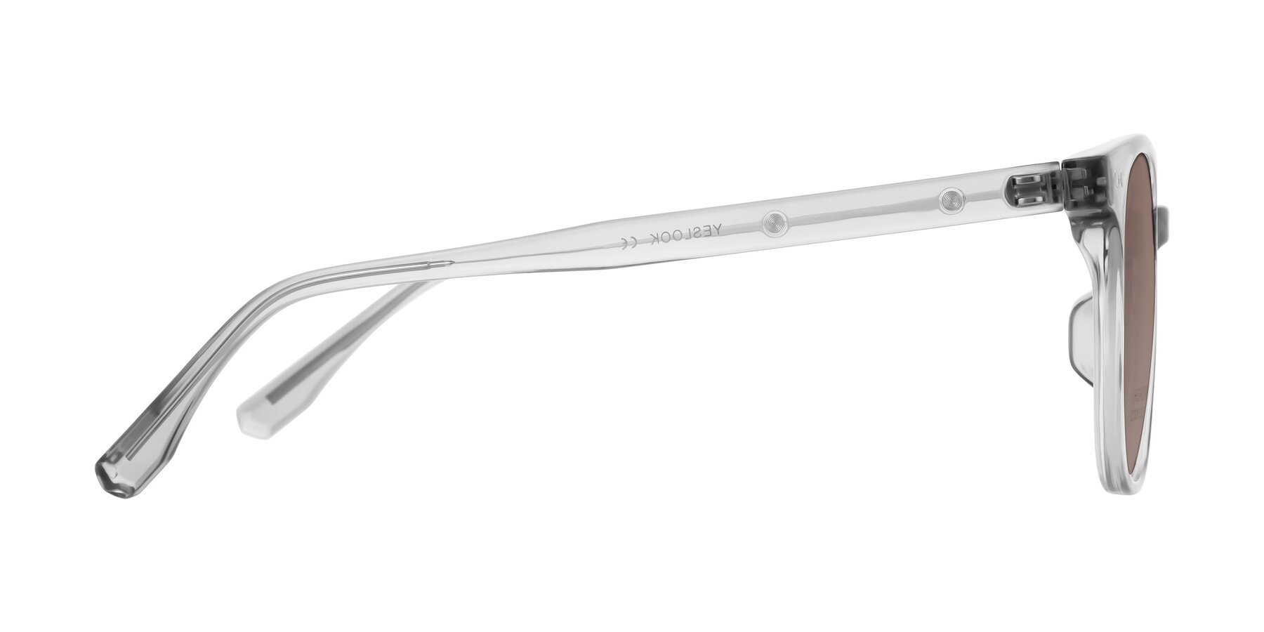 Side of Lozzuri in Transparent Gray with Medium Brown Tinted Lenses