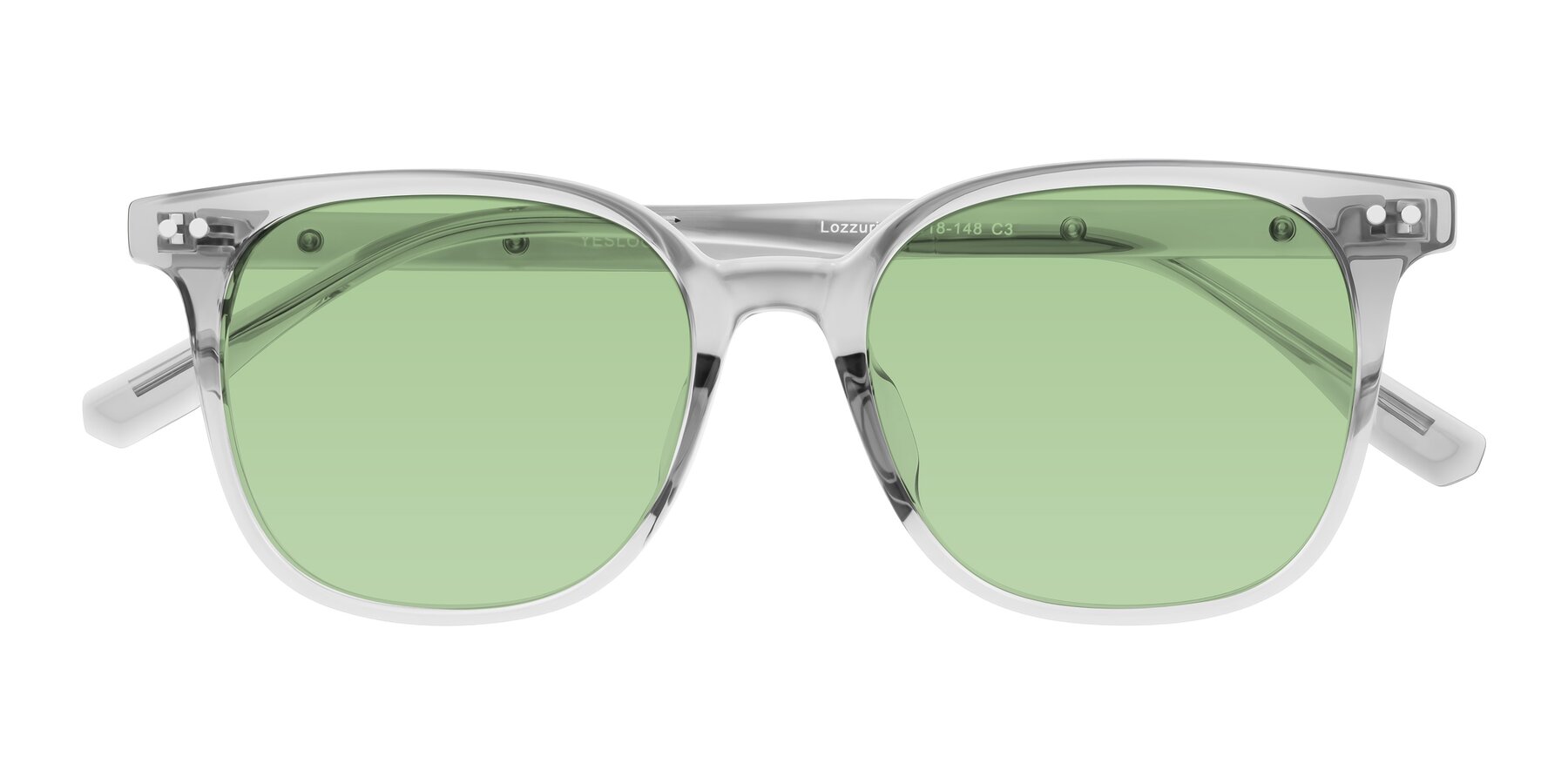 Folded Front of Lozzuri in Transparent Gray with Medium Green Tinted Lenses