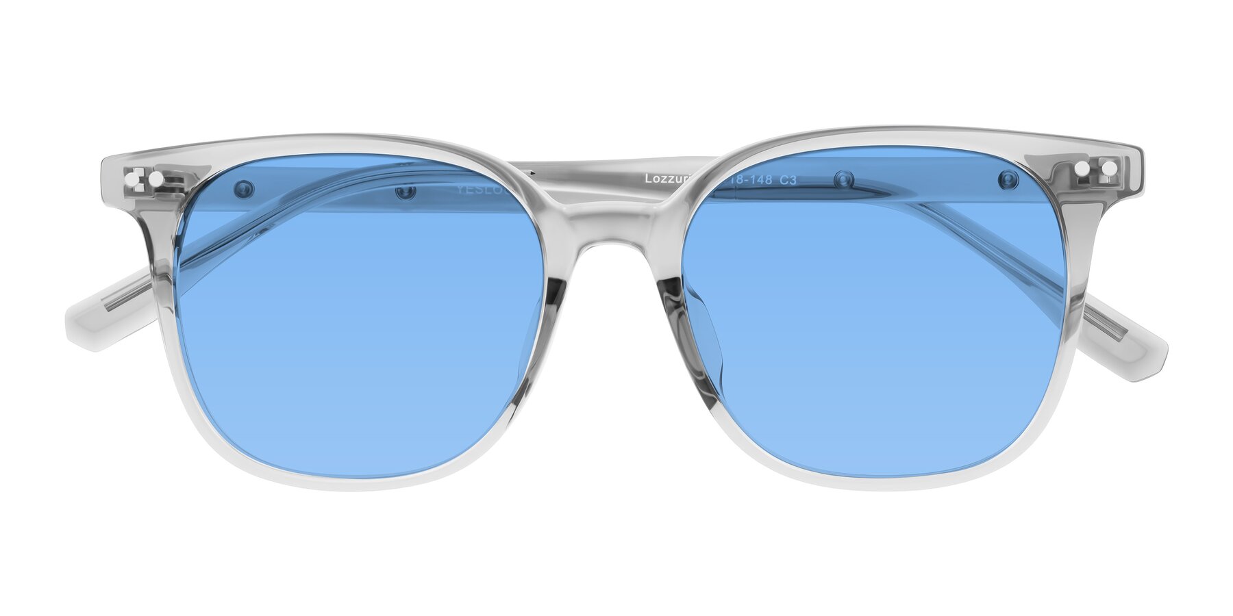 Folded Front of Lozzuri in Transparent Gray with Medium Blue Tinted Lenses
