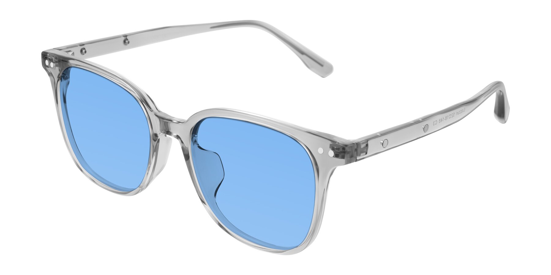 Angle of Lozzuri in Transparent Gray with Medium Blue Tinted Lenses