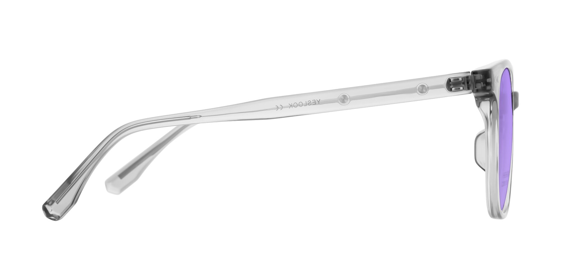 Side of Lozzuri in Transparent Gray with Medium Purple Tinted Lenses