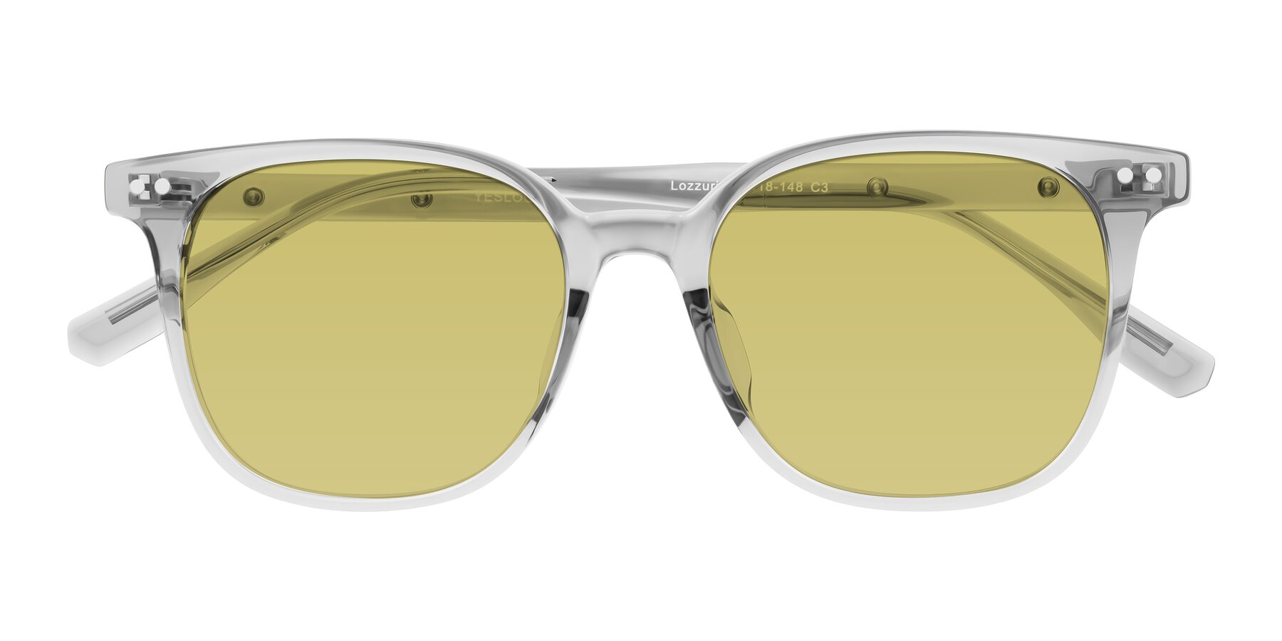 Folded Front of Lozzuri in Transparent Gray with Medium Champagne Tinted Lenses