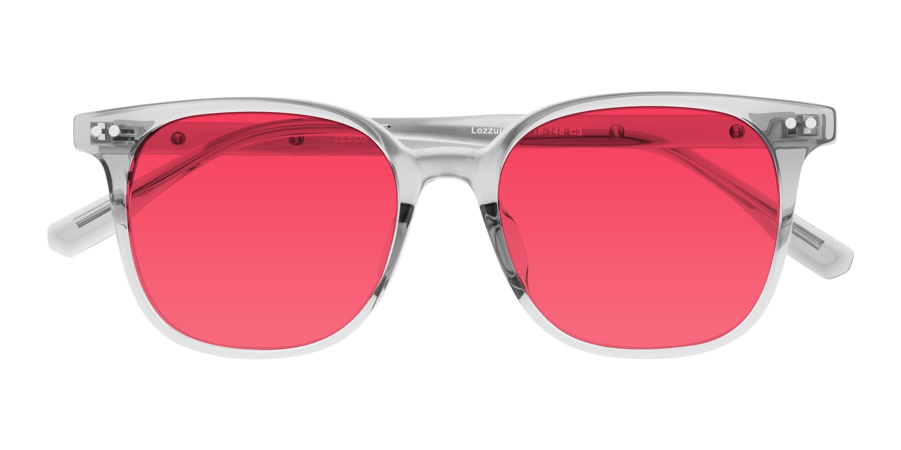 Folded Front of Lozzuri in Transparent Gray with Red Tinted Lenses