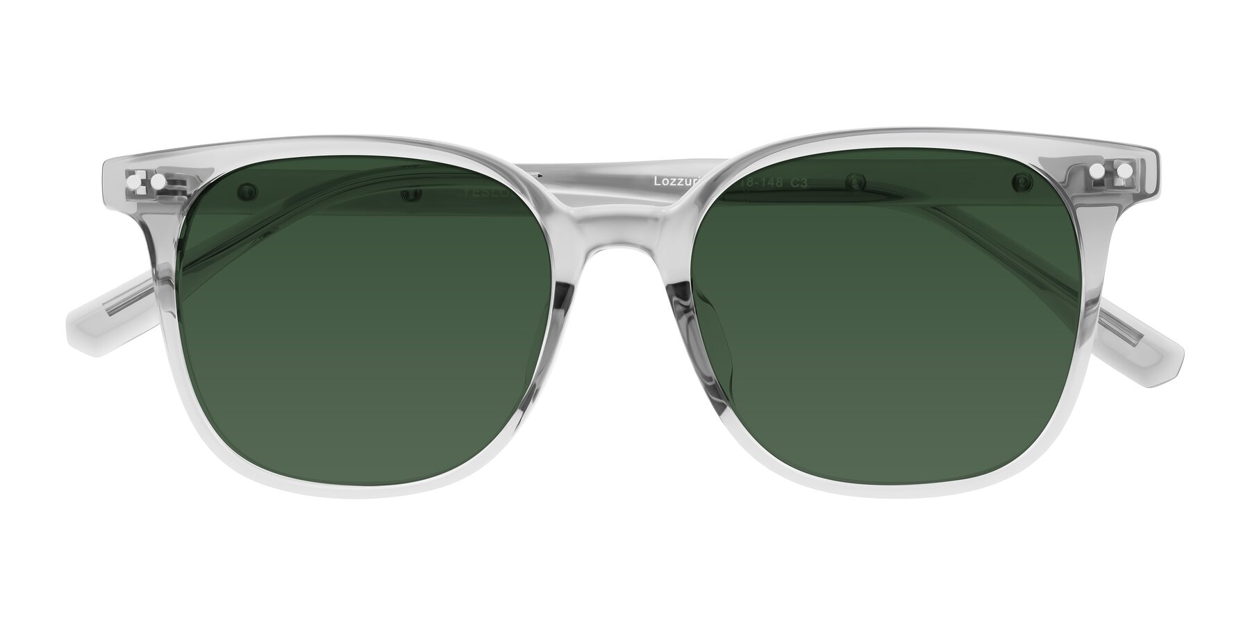 Folded Front of Lozzuri in Transparent Gray with Green Tinted Lenses