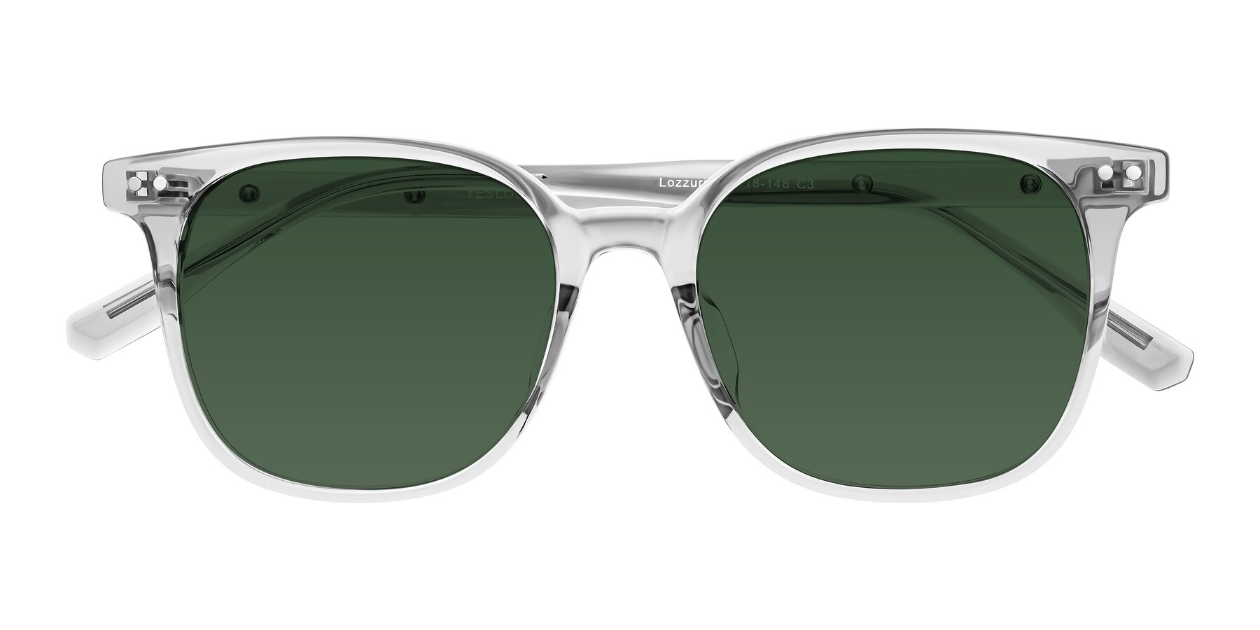 Folded Front of Lozzuri in Transparent Gray with Green Tinted Lenses