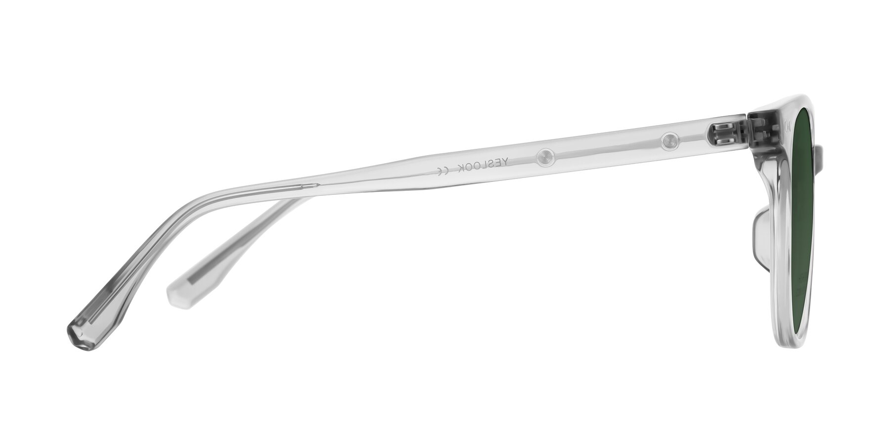 Side of Lozzuri in Transparent Gray with Green Tinted Lenses
