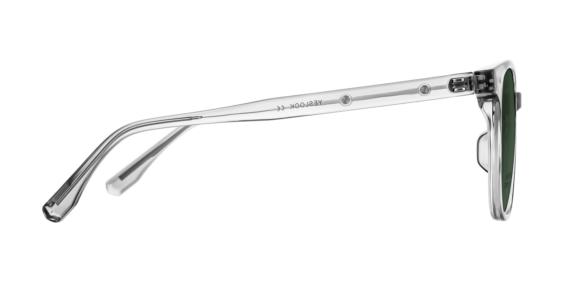 Side of Lozzuri in Transparent Gray with Green Tinted Lenses
