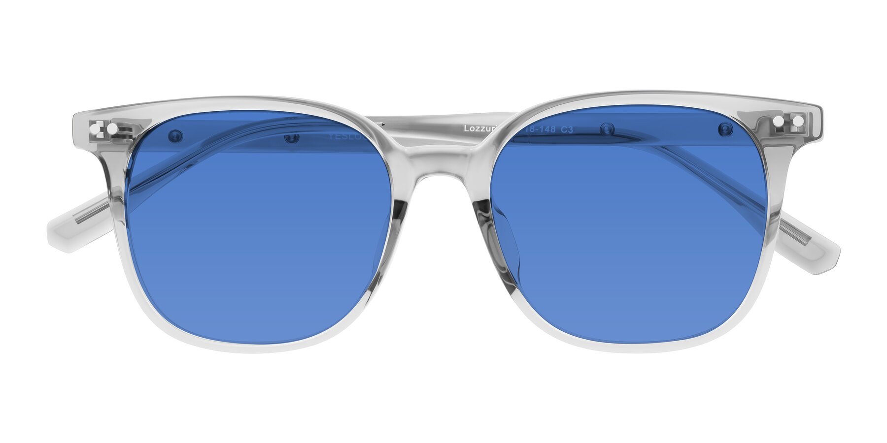 Folded Front of Lozzuri in Transparent Gray with Blue Tinted Lenses