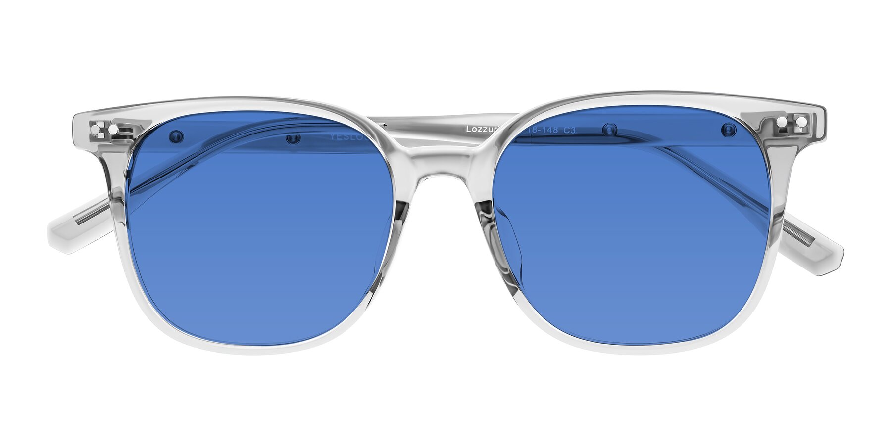 Folded Front of Lozzuri in Transparent Gray with Blue Tinted Lenses