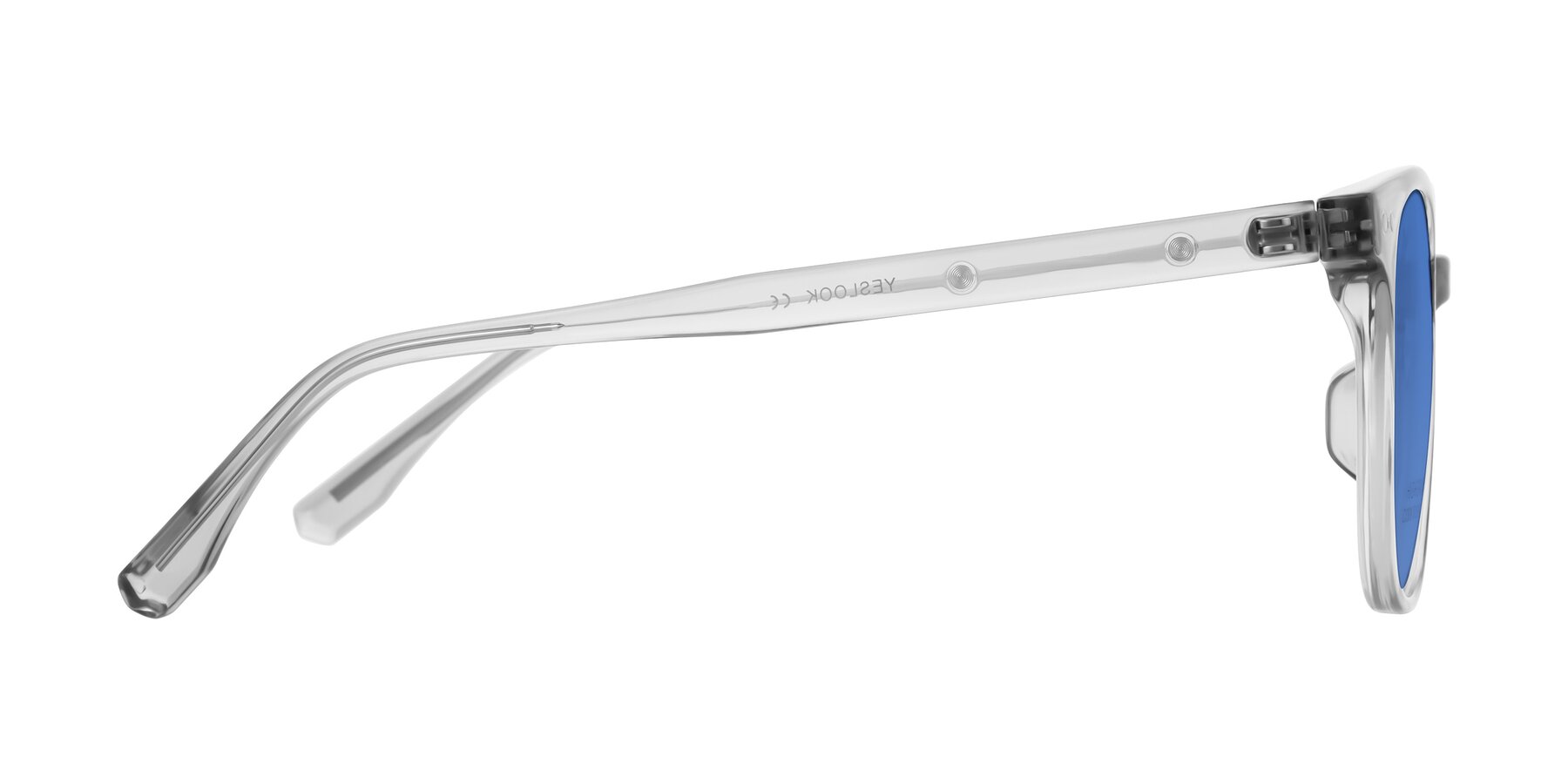 Side of Lozzuri in Transparent Gray with Blue Tinted Lenses