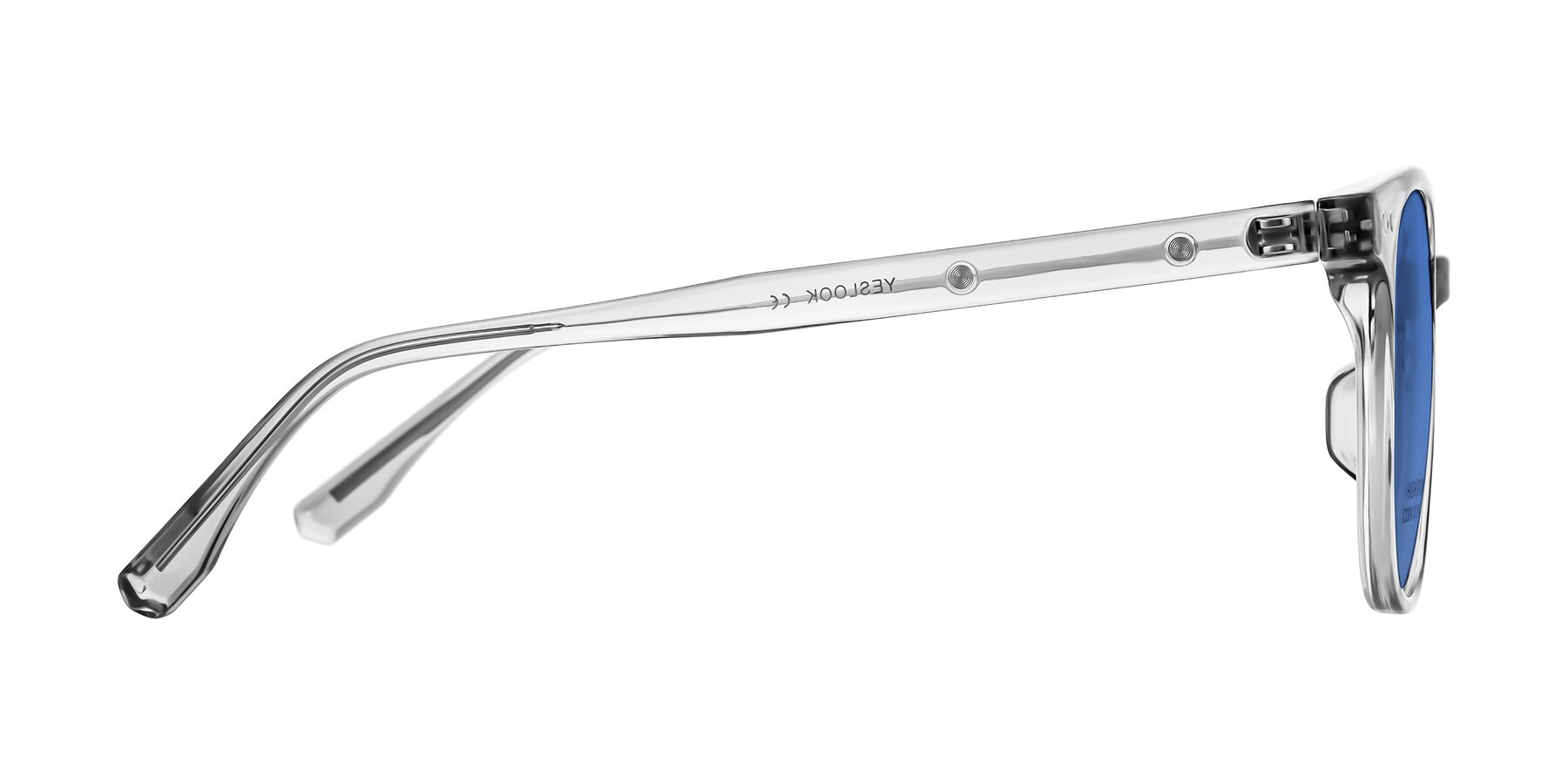 Side of Lozzuri in Transparent Gray with Blue Tinted Lenses