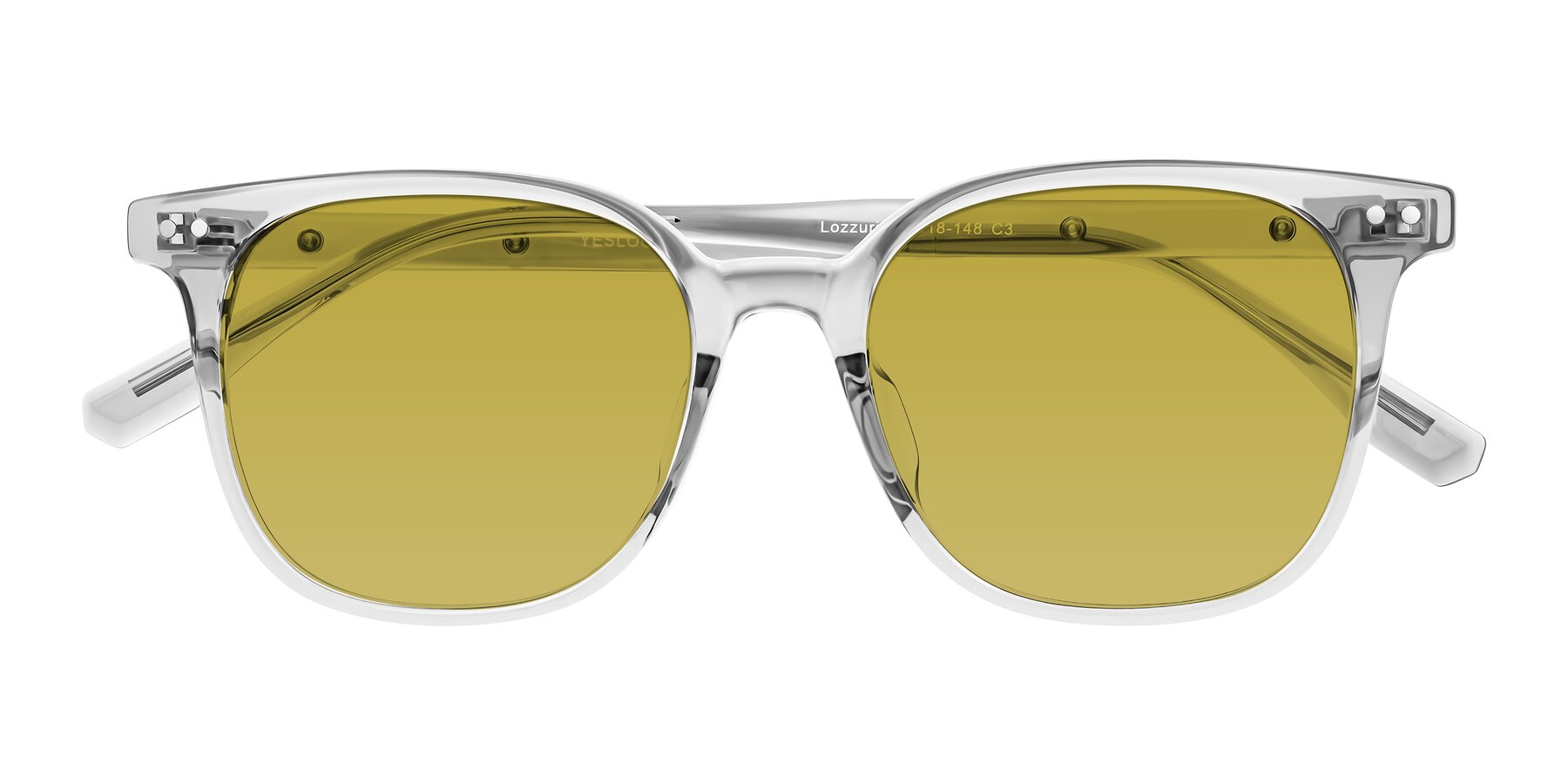 Folded Front of Lozzuri in Transparent Gray with Champagne Tinted Lenses