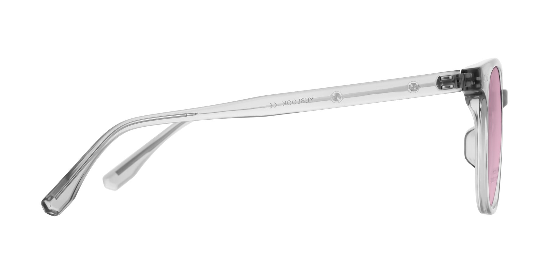 Side of Lozzuri in Transparent Gray with Light Wine Tinted Lenses