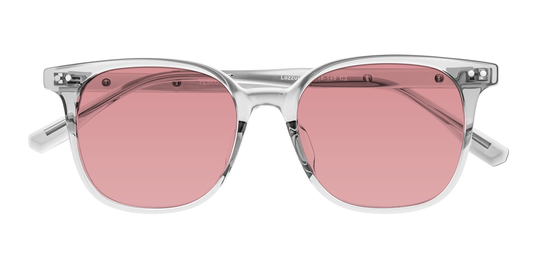 Folded Front of Lozzuri in Transparent Gray with Medium Garnet Tinted Lenses