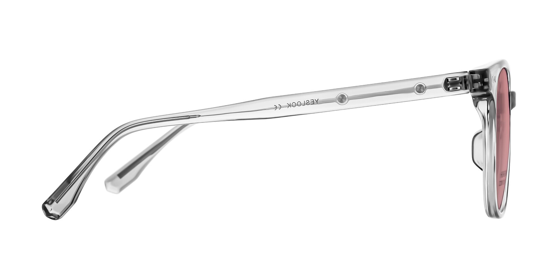 Side of Lozzuri in Transparent Gray with Medium Garnet Tinted Lenses