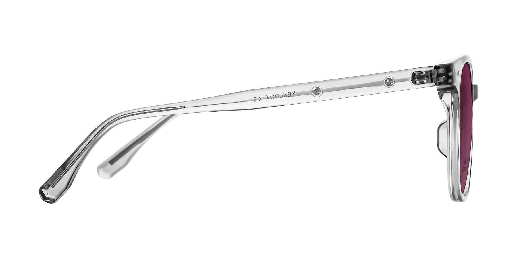 Side of Lozzuri in Transparent Gray with Wine Tinted Lenses