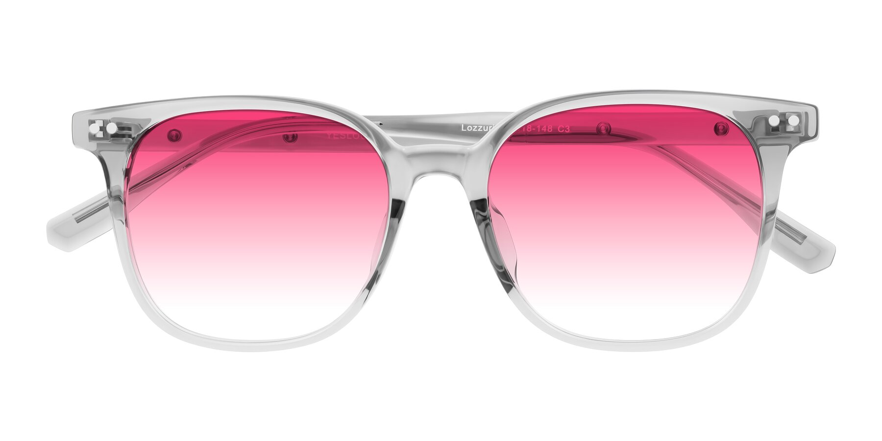 Folded Front of Lozzuri in Transparent Gray with Pink Gradient Lenses