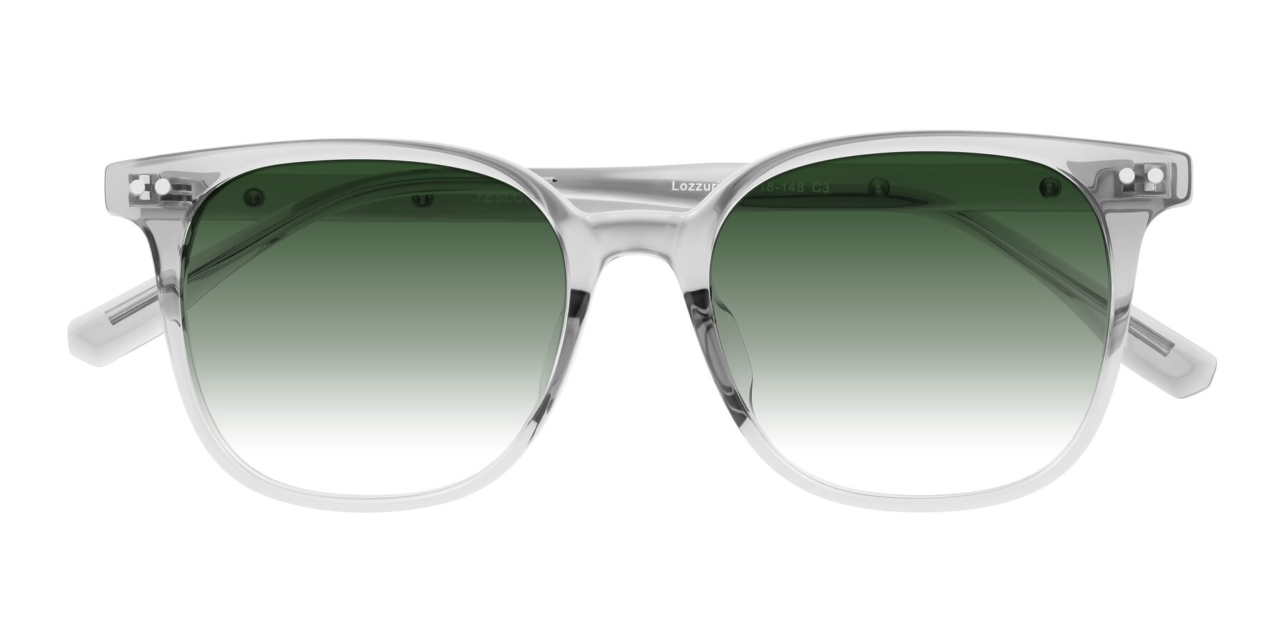 Folded Front of Lozzuri in Transparent Gray with Green Gradient Lenses