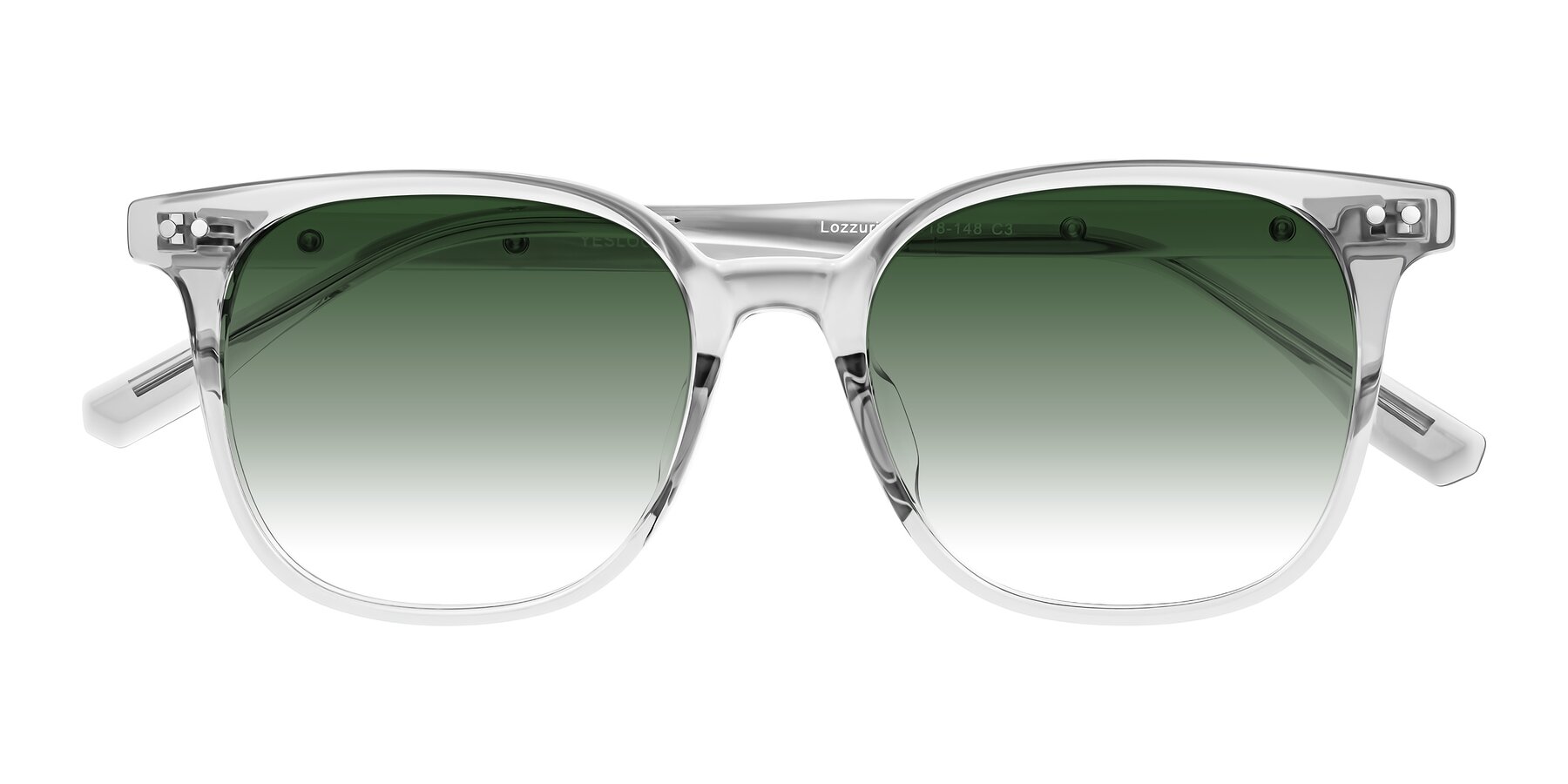 Folded Front of Lozzuri in Transparent Gray with Green Gradient Lenses