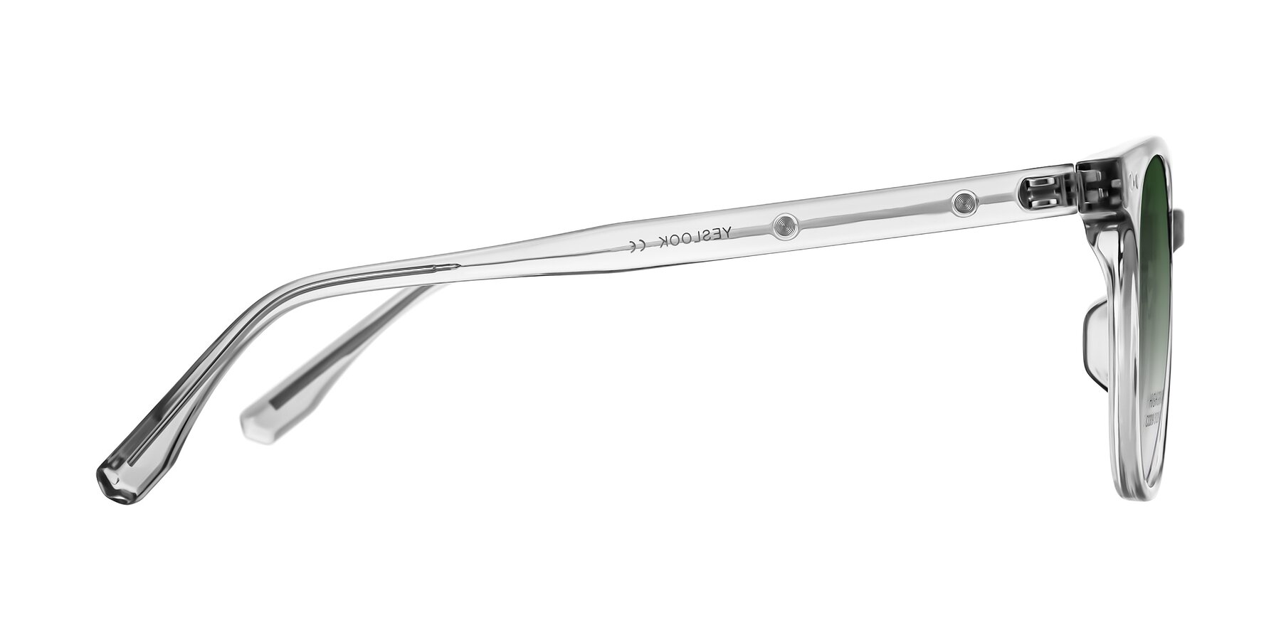 Side of Lozzuri in Transparent Gray with Green Gradient Lenses