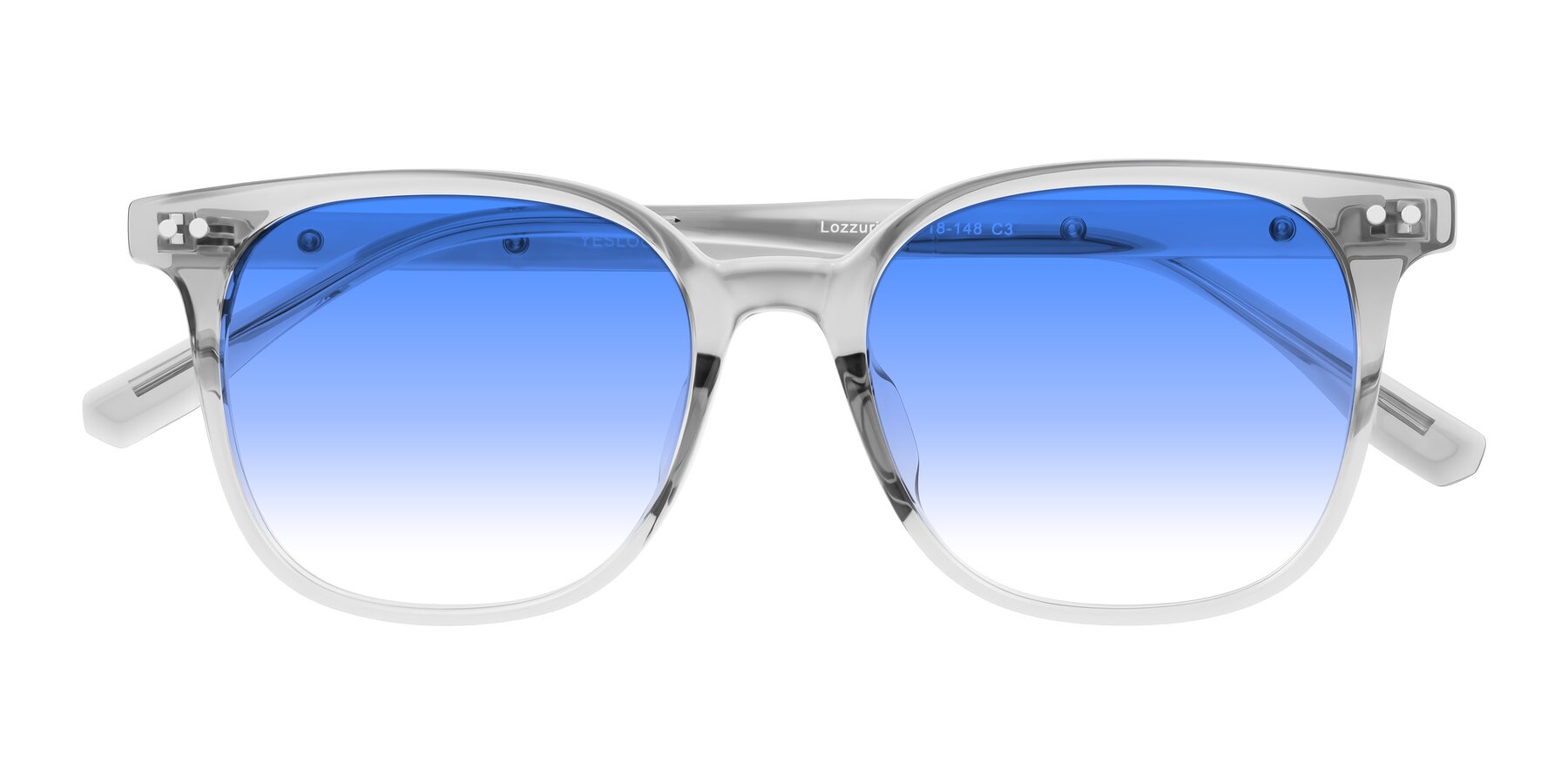 Folded Front of Lozzuri in Transparent Gray with Blue Gradient Lenses