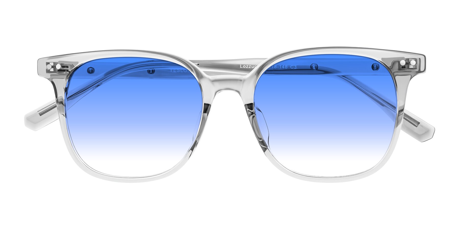 Folded Front of Lozzuri in Transparent Gray with Blue Gradient Lenses