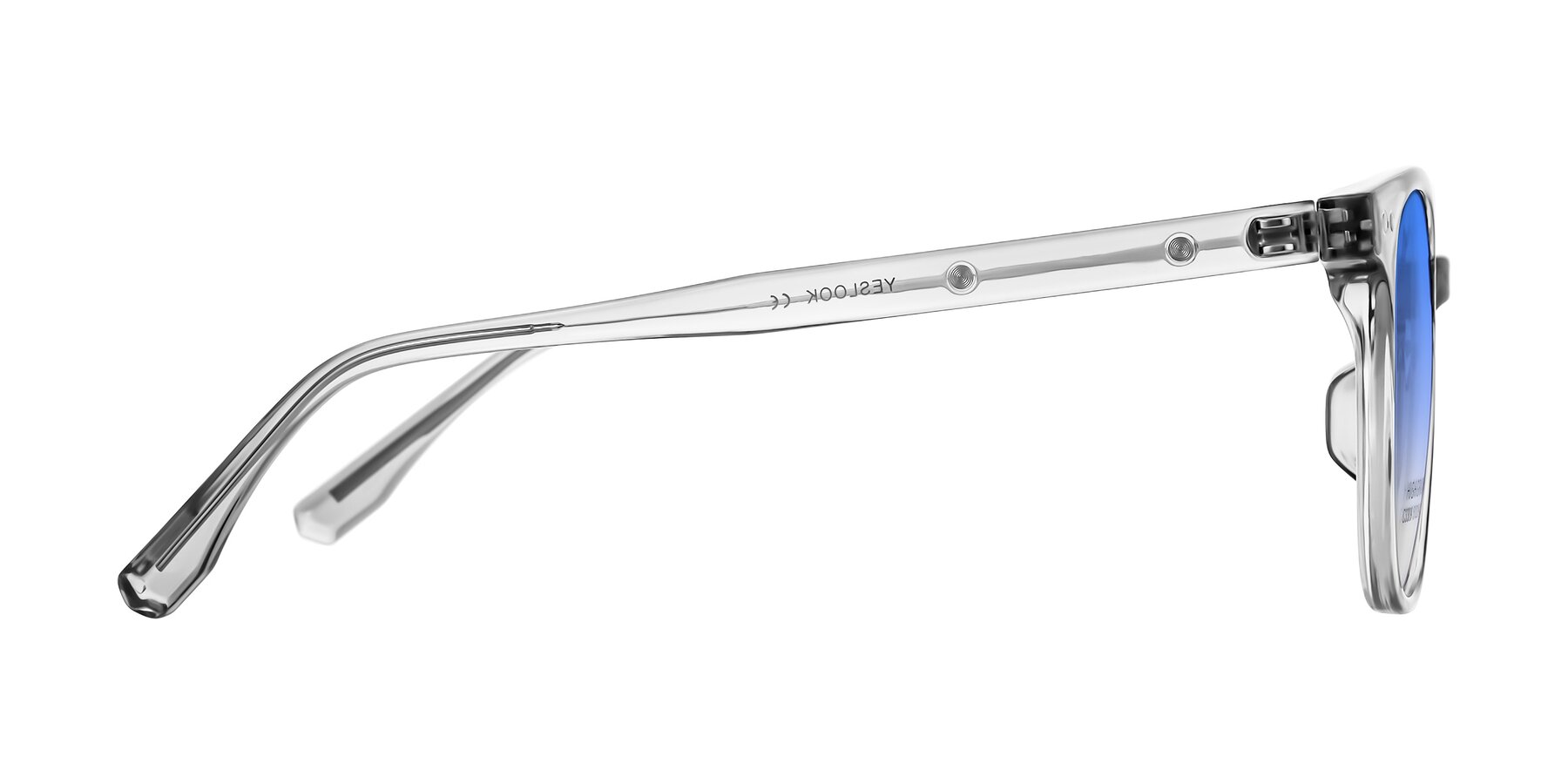 Side of Lozzuri in Transparent Gray with Blue Gradient Lenses