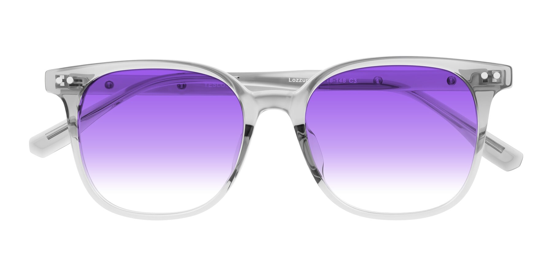 Folded Front of Lozzuri in Transparent Gray with Purple Gradient Lenses