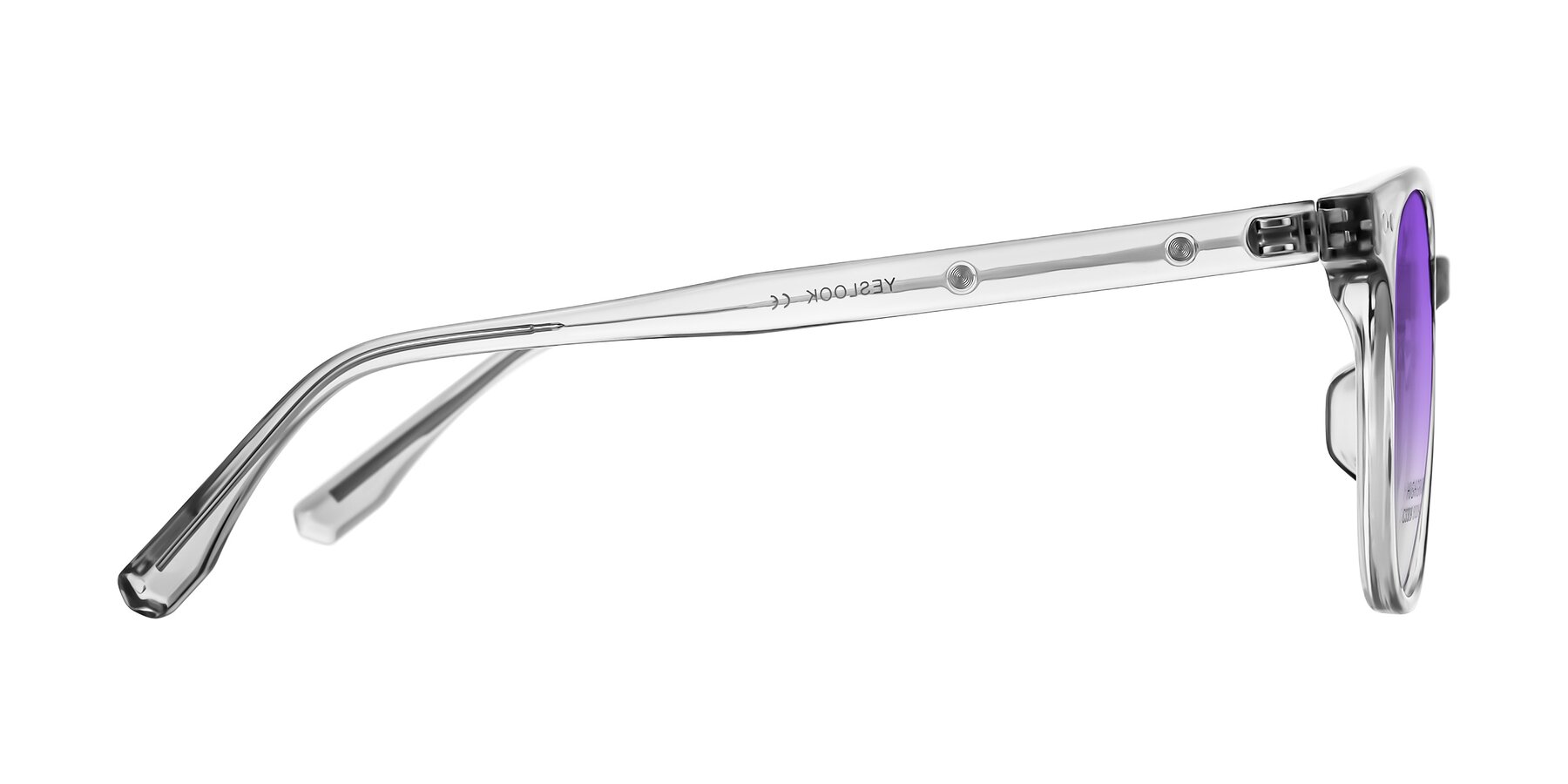 Side of Lozzuri in Transparent Gray with Purple Gradient Lenses