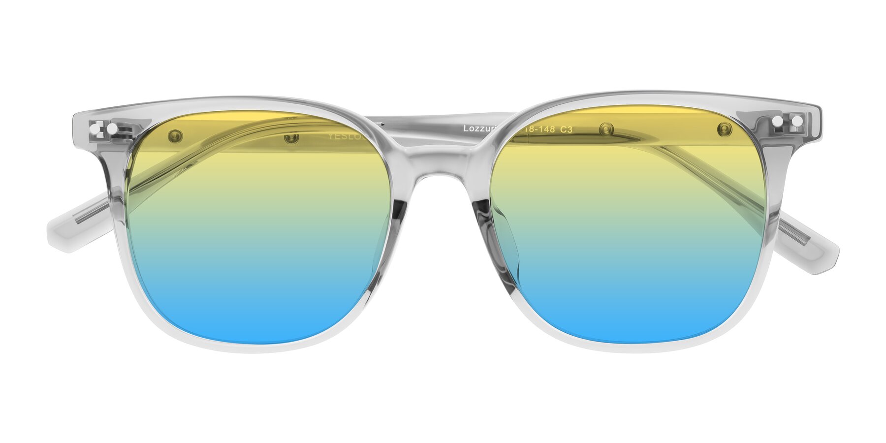 Folded Front of Lozzuri in Transparent Gray with Yellow / Blue Gradient Lenses