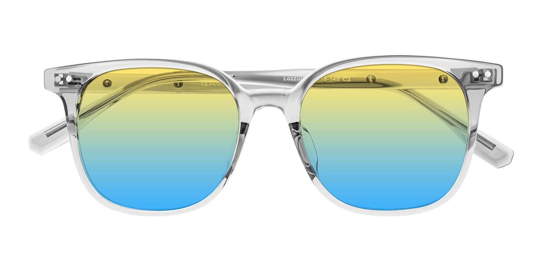 Folded Front of Lozzuri in Transparent Gray with Yellow / Blue Gradient Lenses