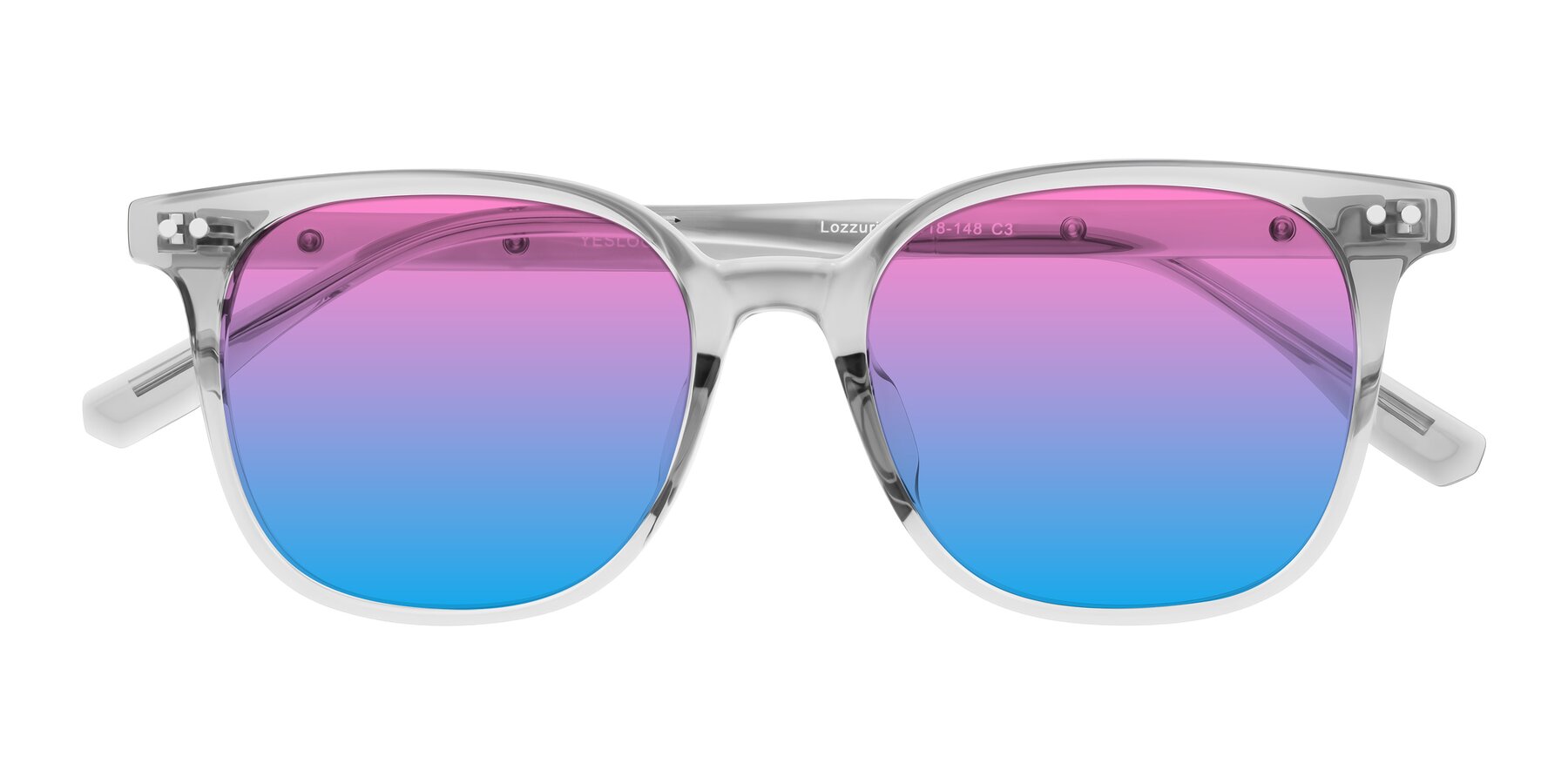 Folded Front of Lozzuri in Transparent Gray with Pink / Blue Gradient Lenses