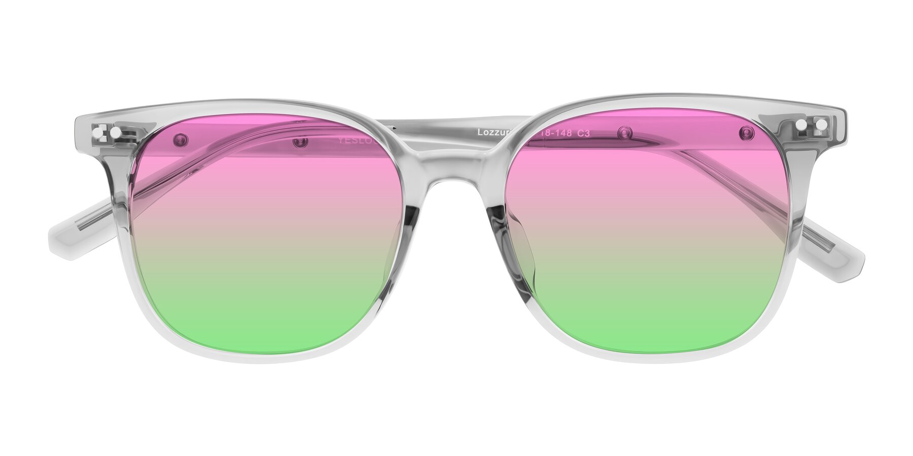 Folded Front of Lozzuri in Transparent Gray with Pink / Green Gradient Lenses