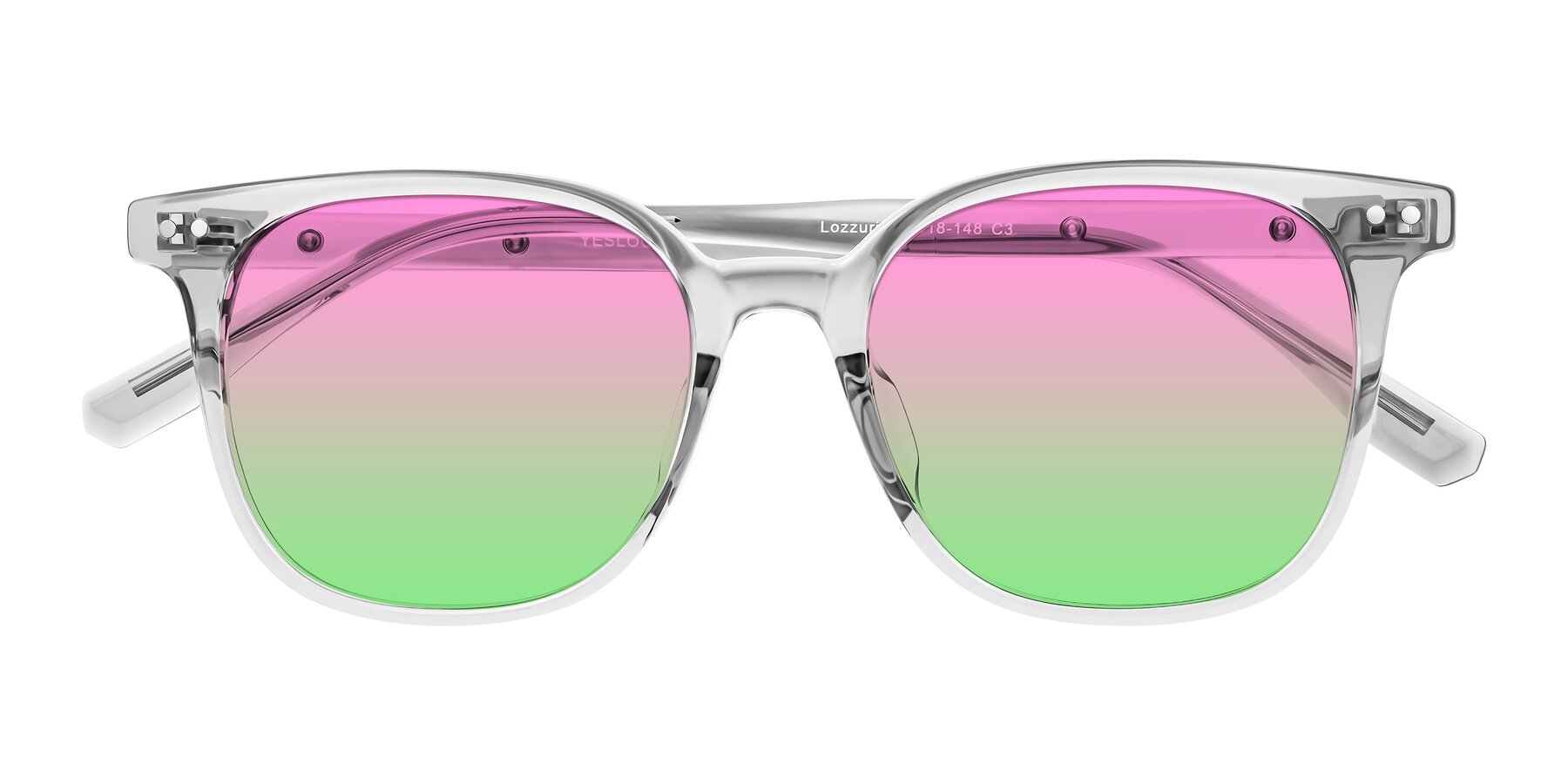 Folded Front of Lozzuri in Transparent Gray with Pink / Green Gradient Lenses