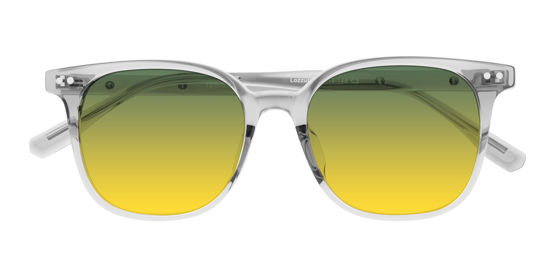Folded Front of Lozzuri in Transparent Gray with Green / Yellow Gradient Lenses