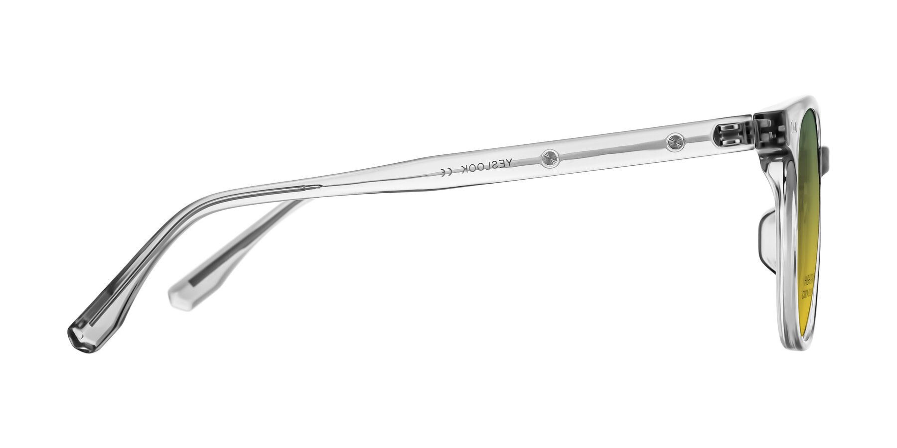 Side of Lozzuri in Transparent Gray with Green / Yellow Gradient Lenses