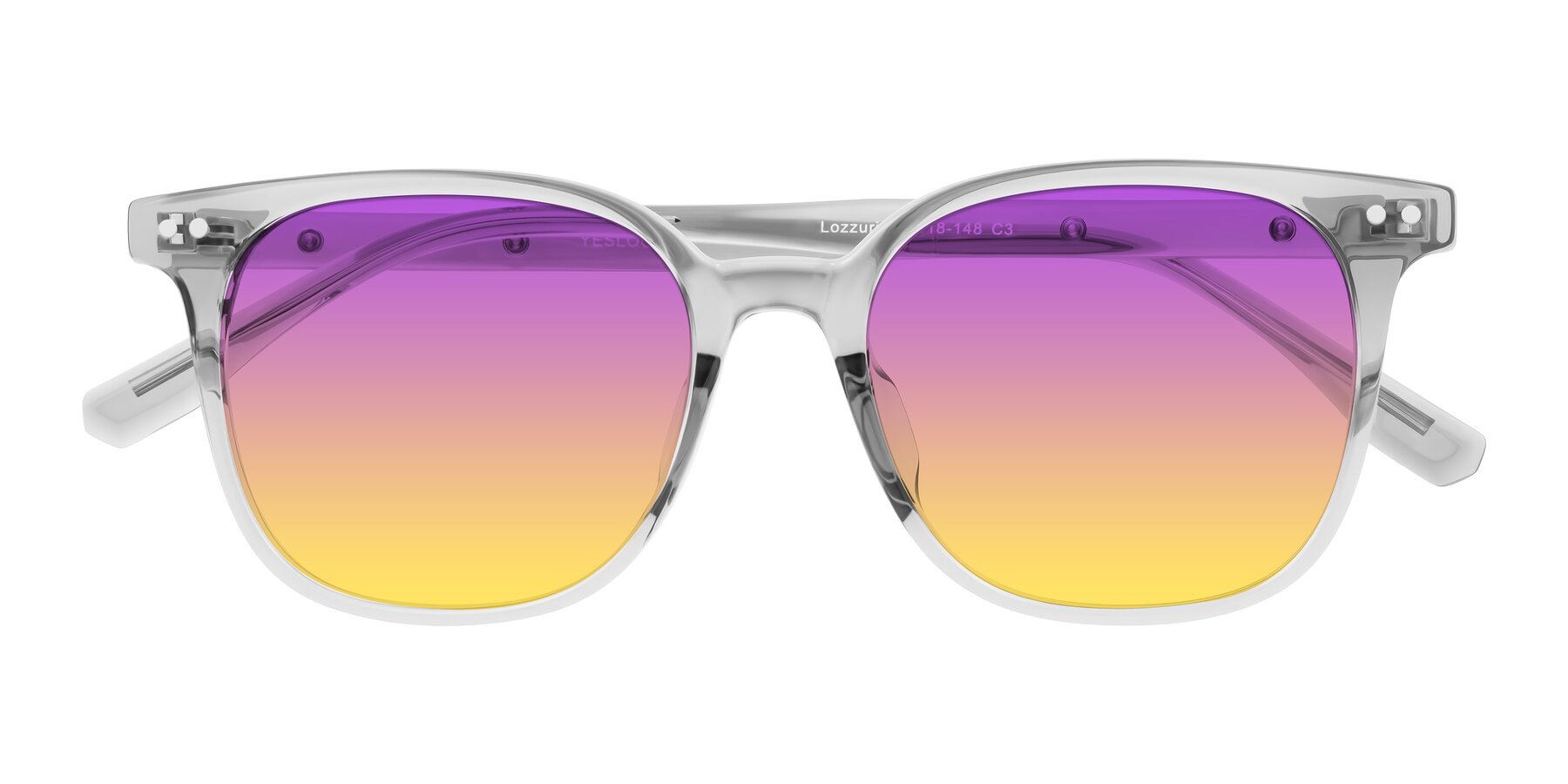 Folded Front of Lozzuri in Transparent Gray with Purple / Yellow Gradient Lenses