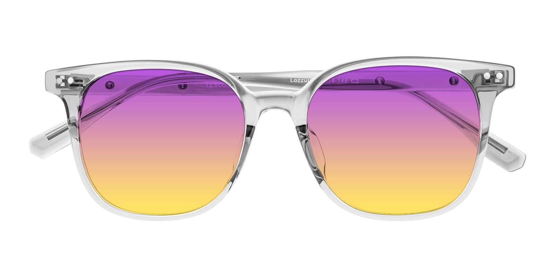 Folded Front of Lozzuri in Transparent Gray with Purple / Yellow Gradient Lenses