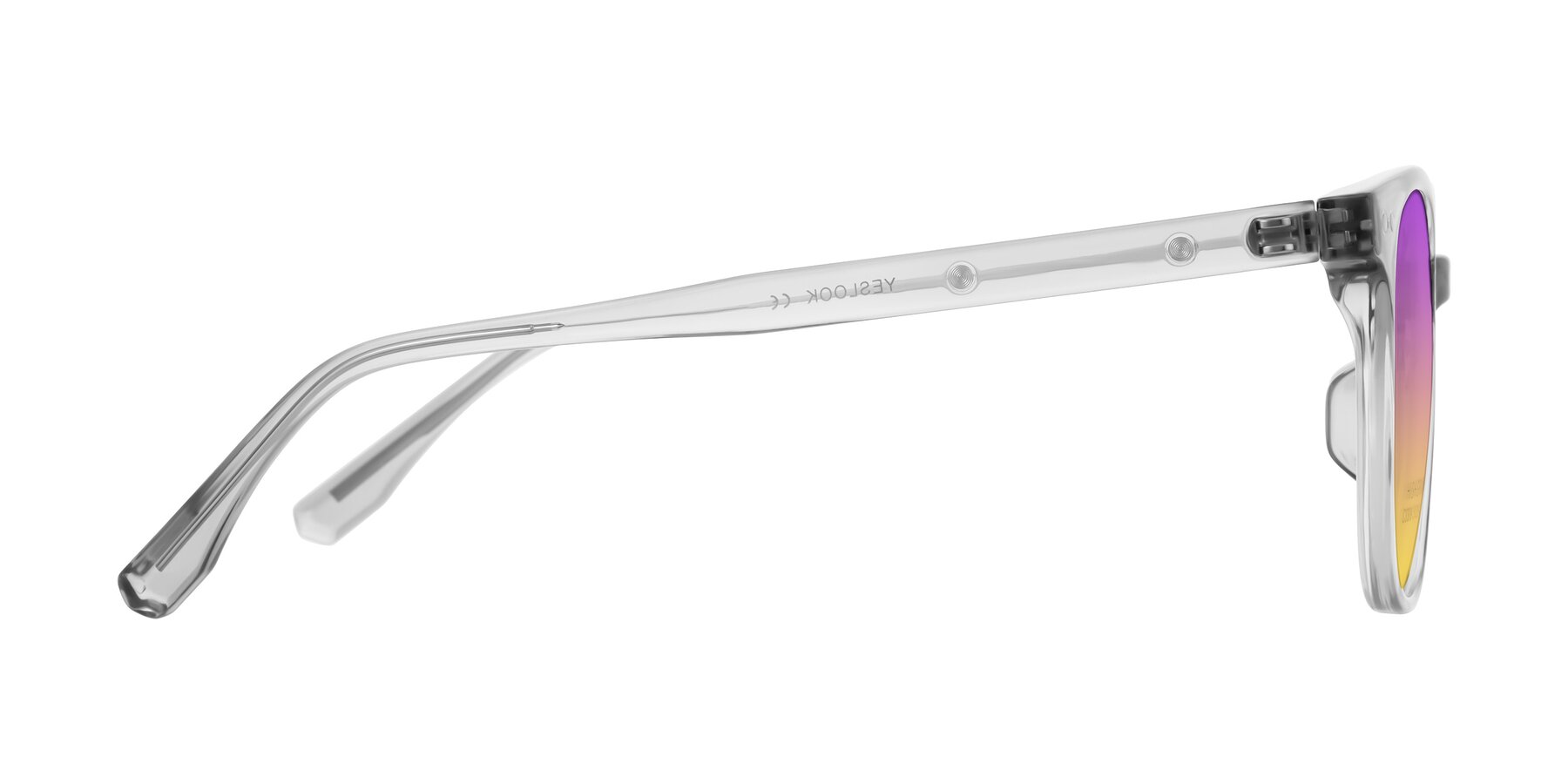 Side of Lozzuri in Transparent Gray with Purple / Yellow Gradient Lenses