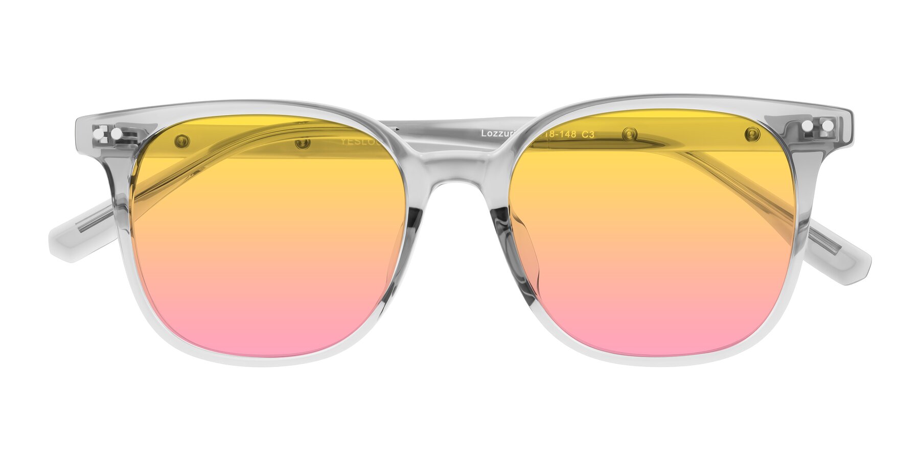 Folded Front of Lozzuri in Transparent Gray with Yellow / Pink Gradient Lenses