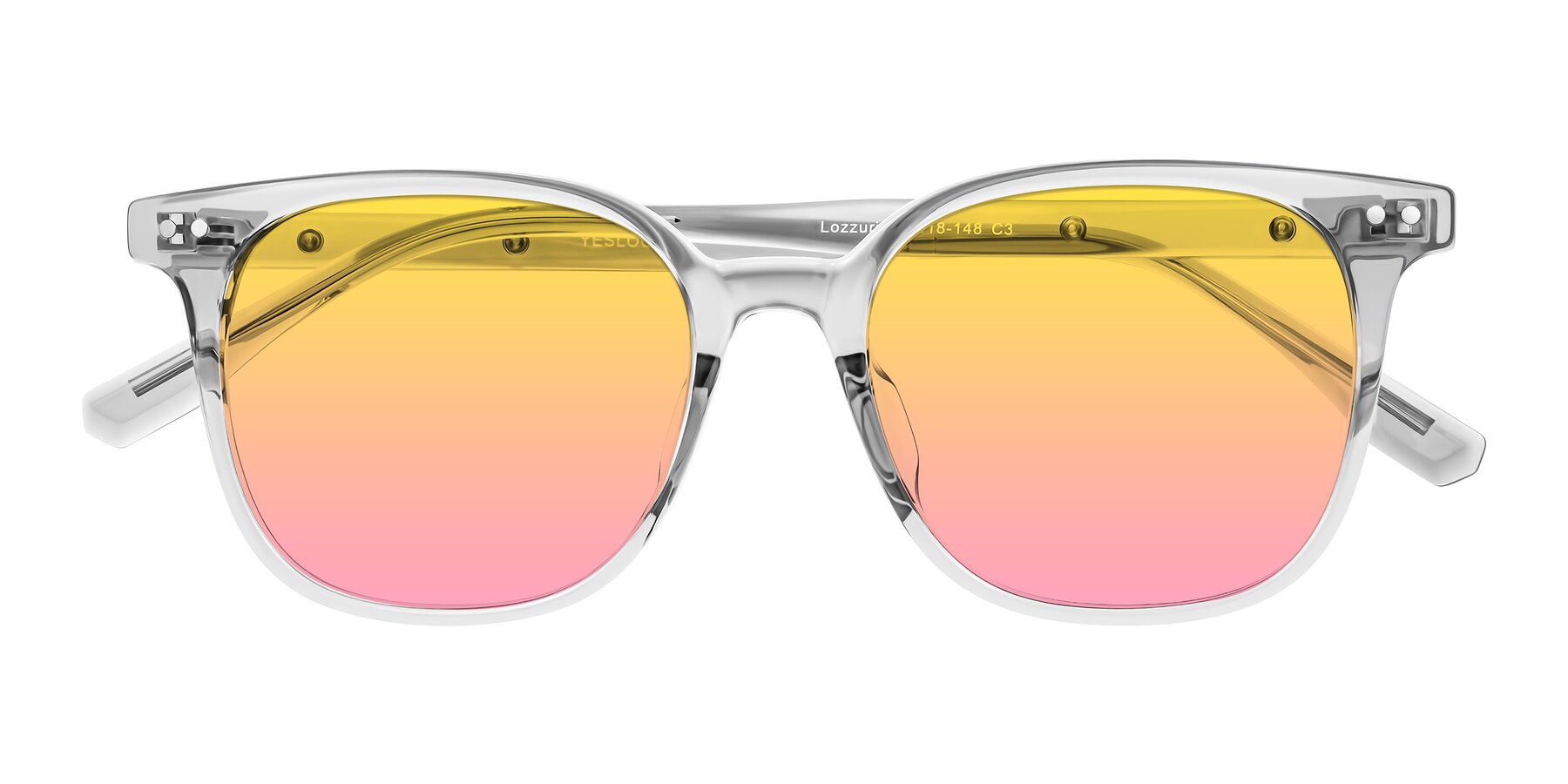 Folded Front of Lozzuri in Transparent Gray with Yellow / Pink Gradient Lenses