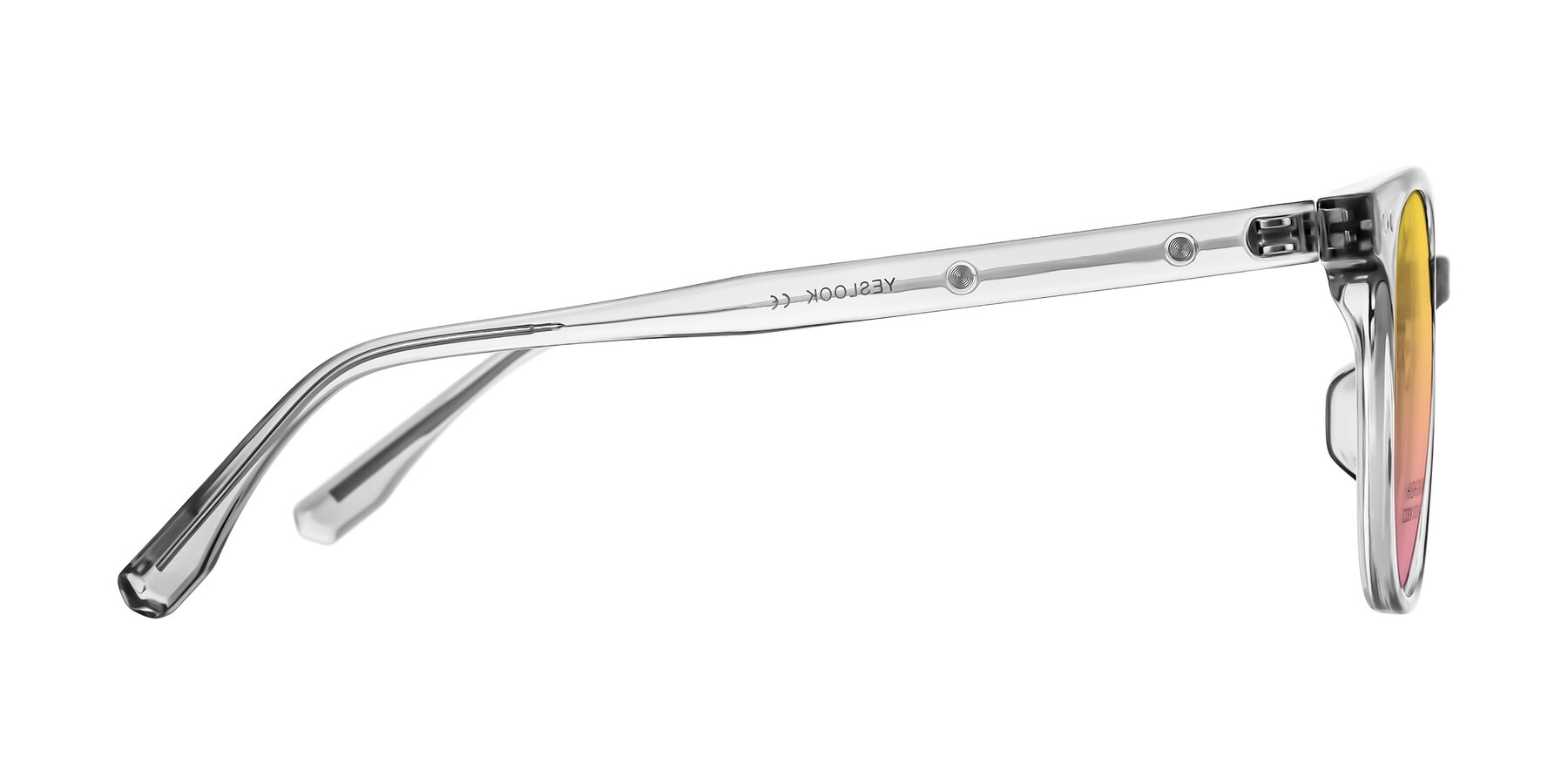 Side of Lozzuri in Transparent Gray with Yellow / Pink Gradient Lenses
