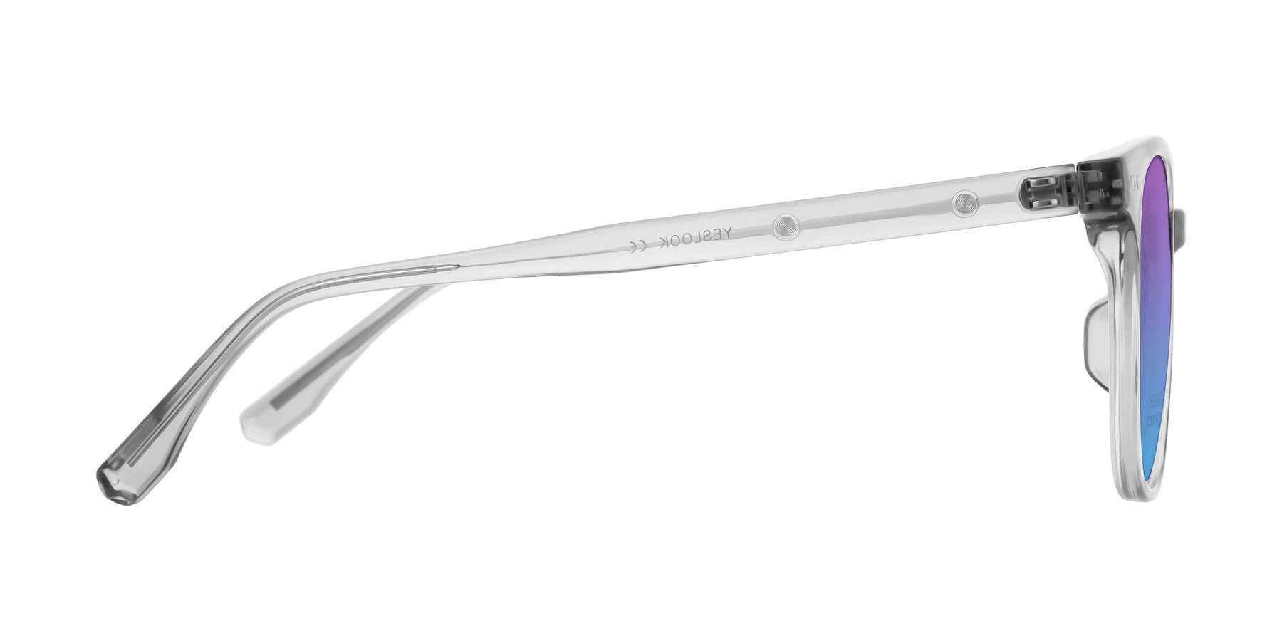 Side of Lozzuri in Transparent Gray with Purple / Blue Gradient Lenses