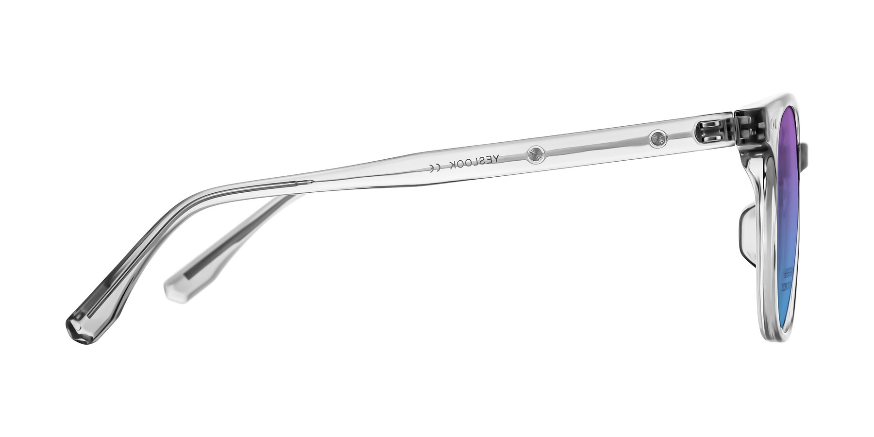 Side of Lozzuri in Transparent Gray with Purple / Blue Gradient Lenses