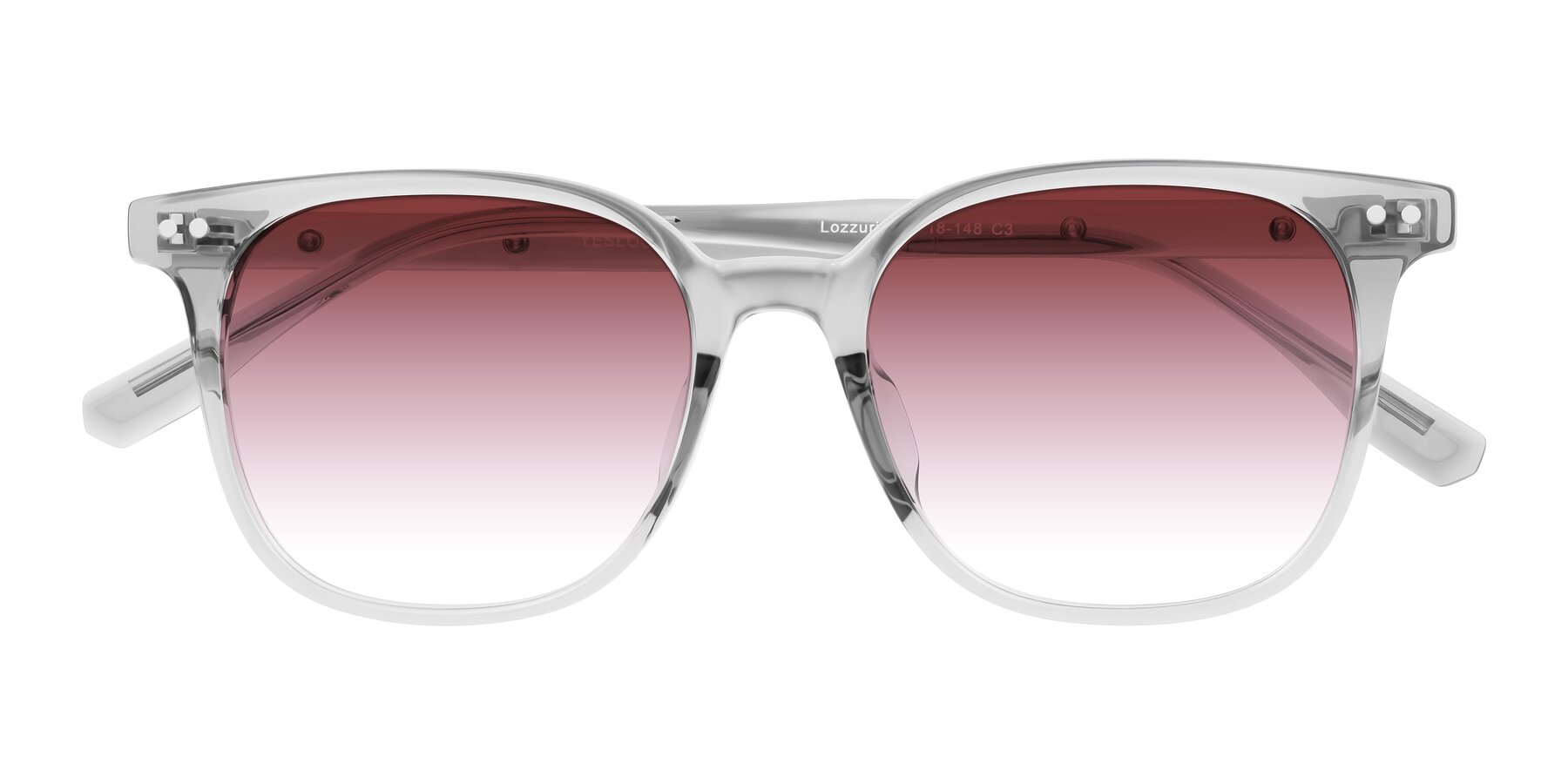 Folded Front of Lozzuri in Transparent Gray with Garnet Gradient Lenses