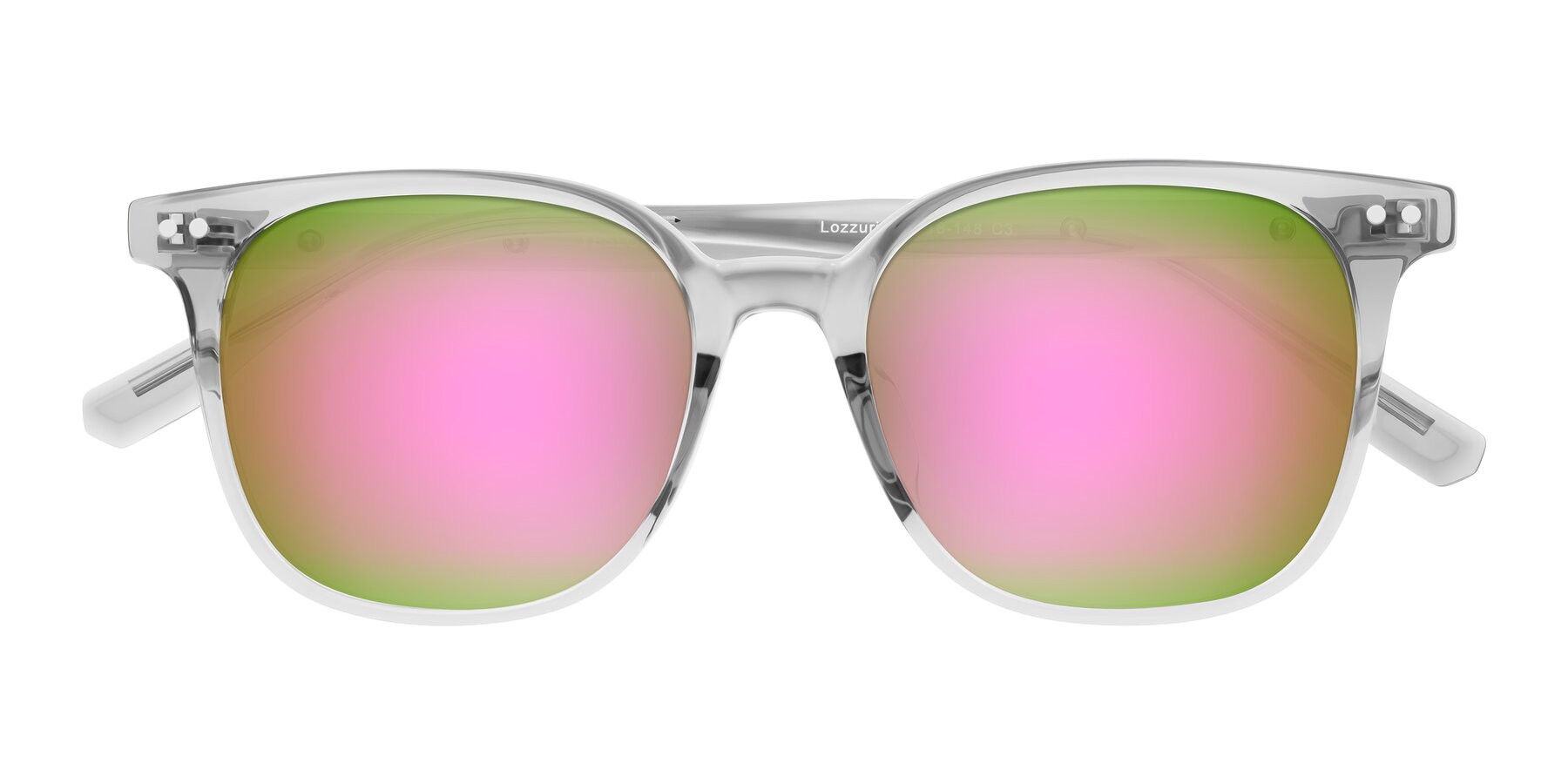 Folded Front of Lozzuri in Transparent Gray with Pink Mirrored Lenses
