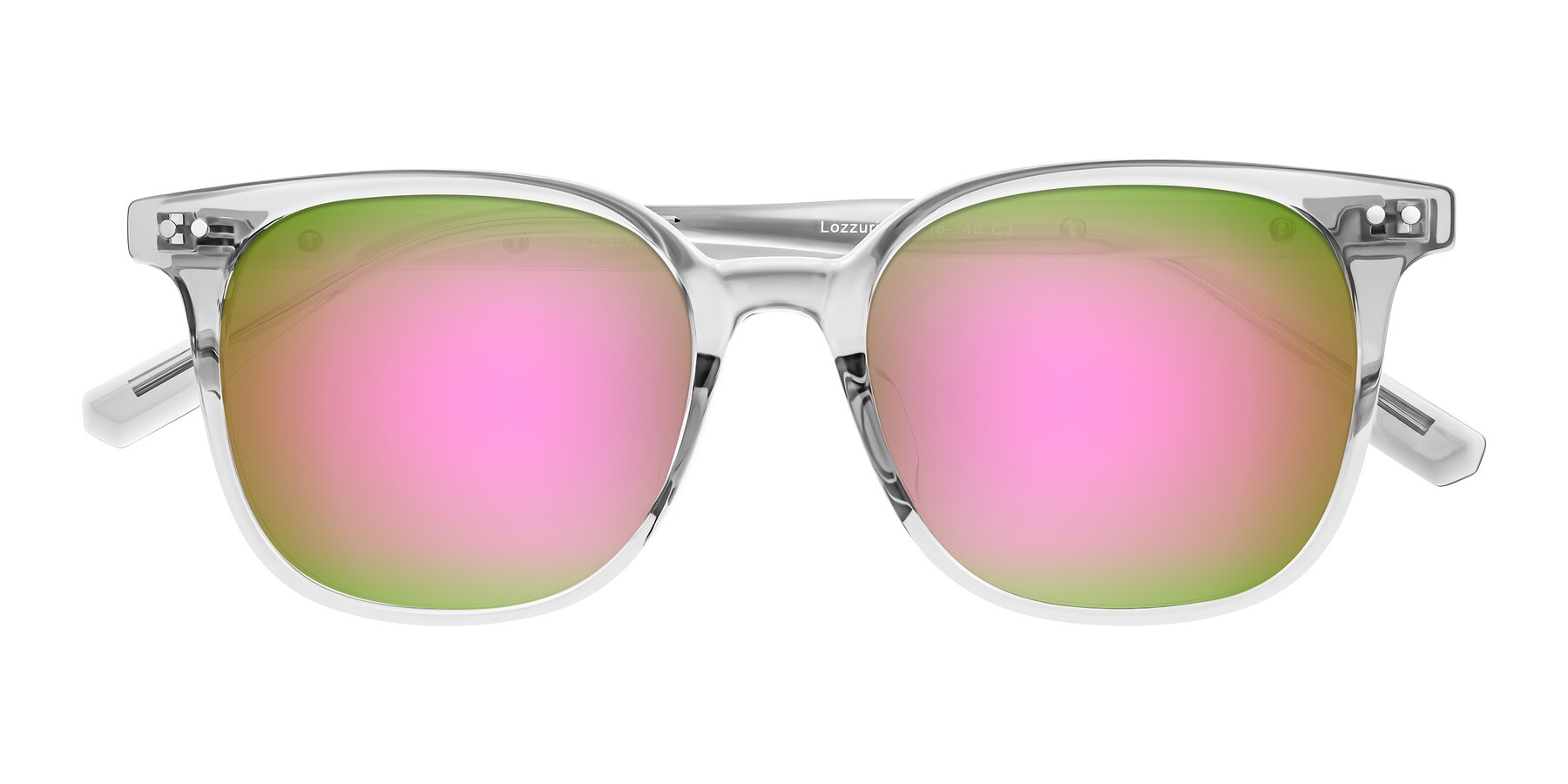 Folded Front of Lozzuri in Transparent Gray with Pink Mirrored Lenses
