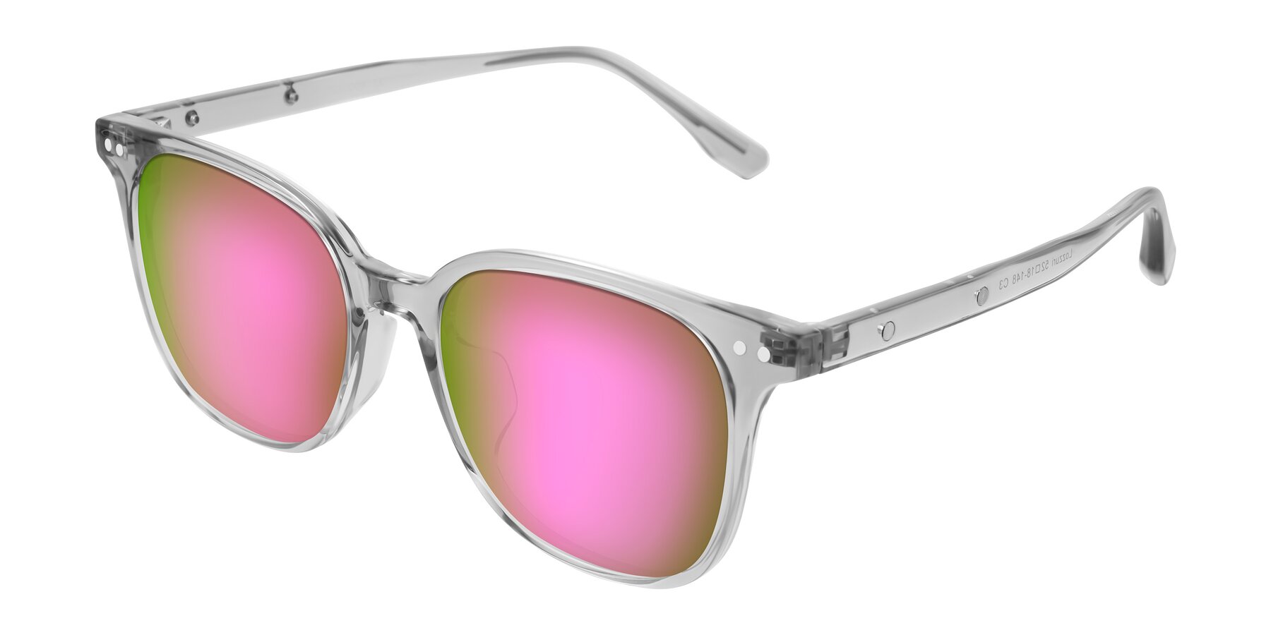 Angle of Lozzuri in Transparent Gray with Pink Mirrored Lenses